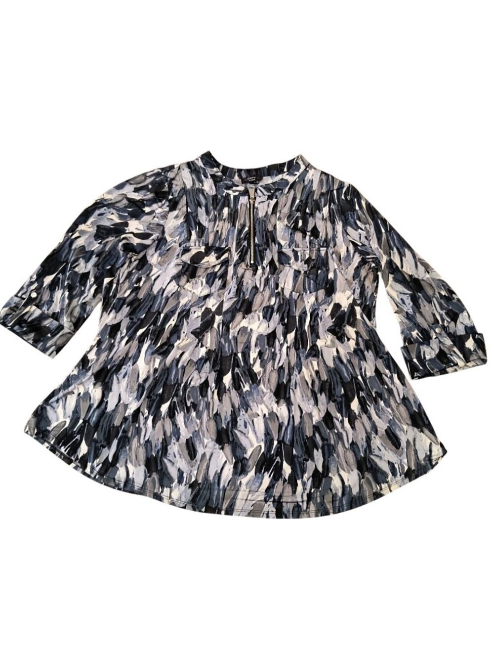 Cocomo Womens 2X Abstract Print Quarter Zip Blouse 3/4 Tab Sleeves Front Pocket